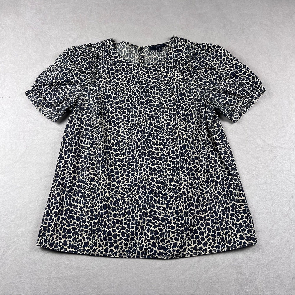 J. Crew Navy and Cream Leopard Print Blouse